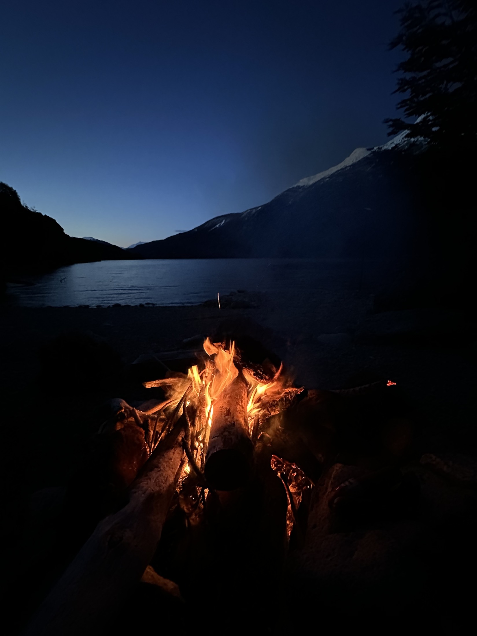A fire by the lake