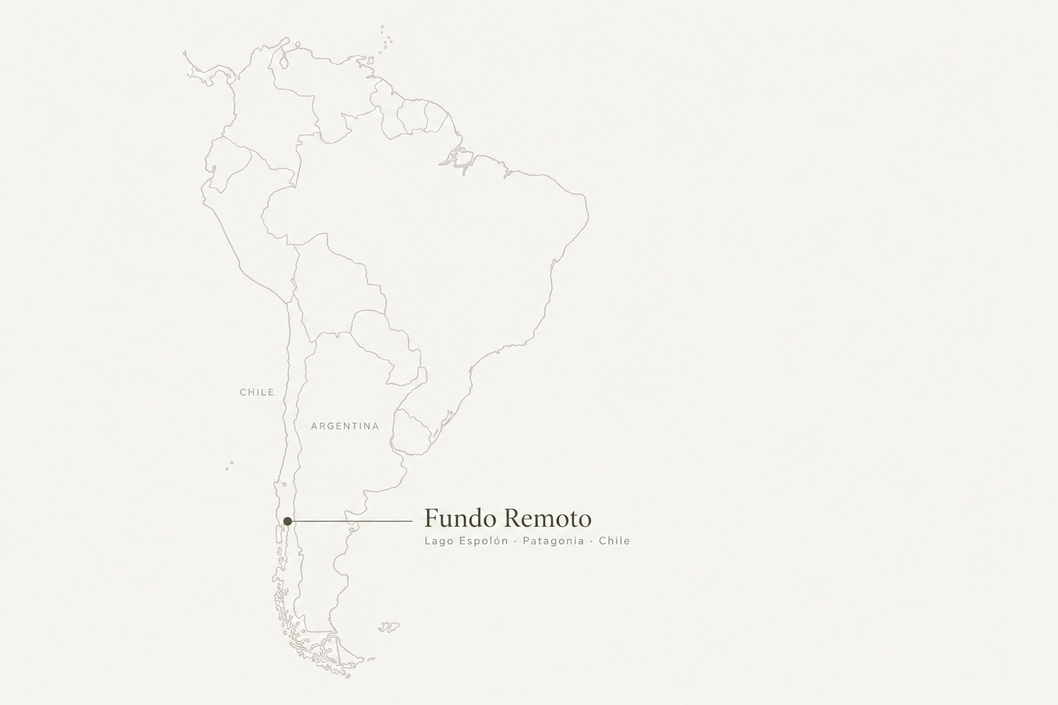 Map of South America showing Fundo Remoto on Lago Espolón in Chilean Patagonia
